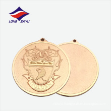 Round zinc alloy golden metal medal with ribbon
